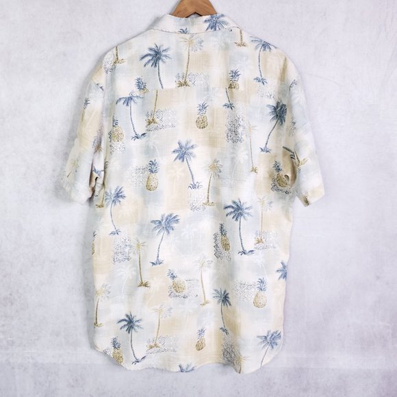 Marti Kat Men's 2XL Palm Trees and Pineapples Print Hawaiian Shirt, Cream Modal - Picture 2 of 7